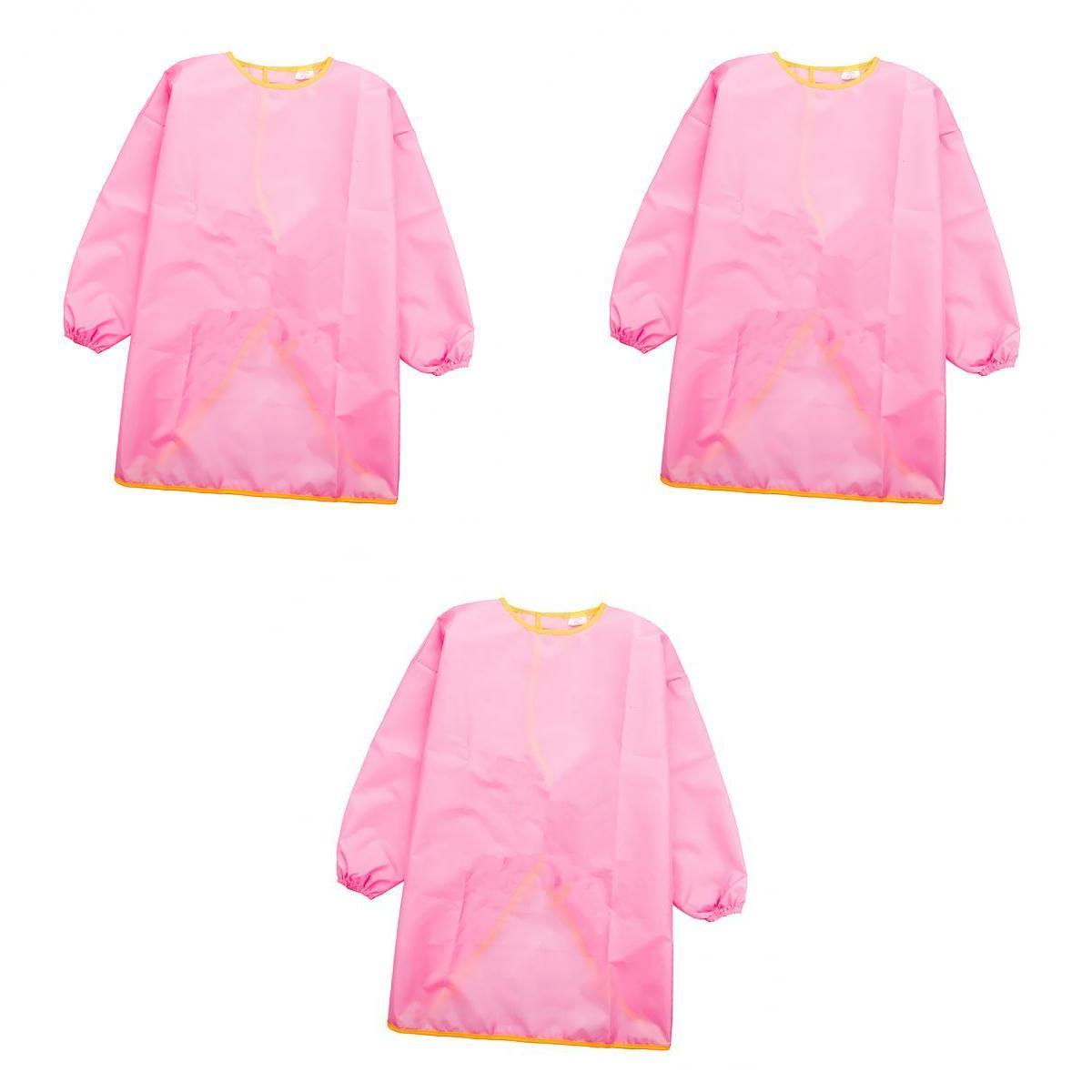 Kids Long Sleeve Apron Drawing Cooking Craft Art Smock Size S+M+L Pink