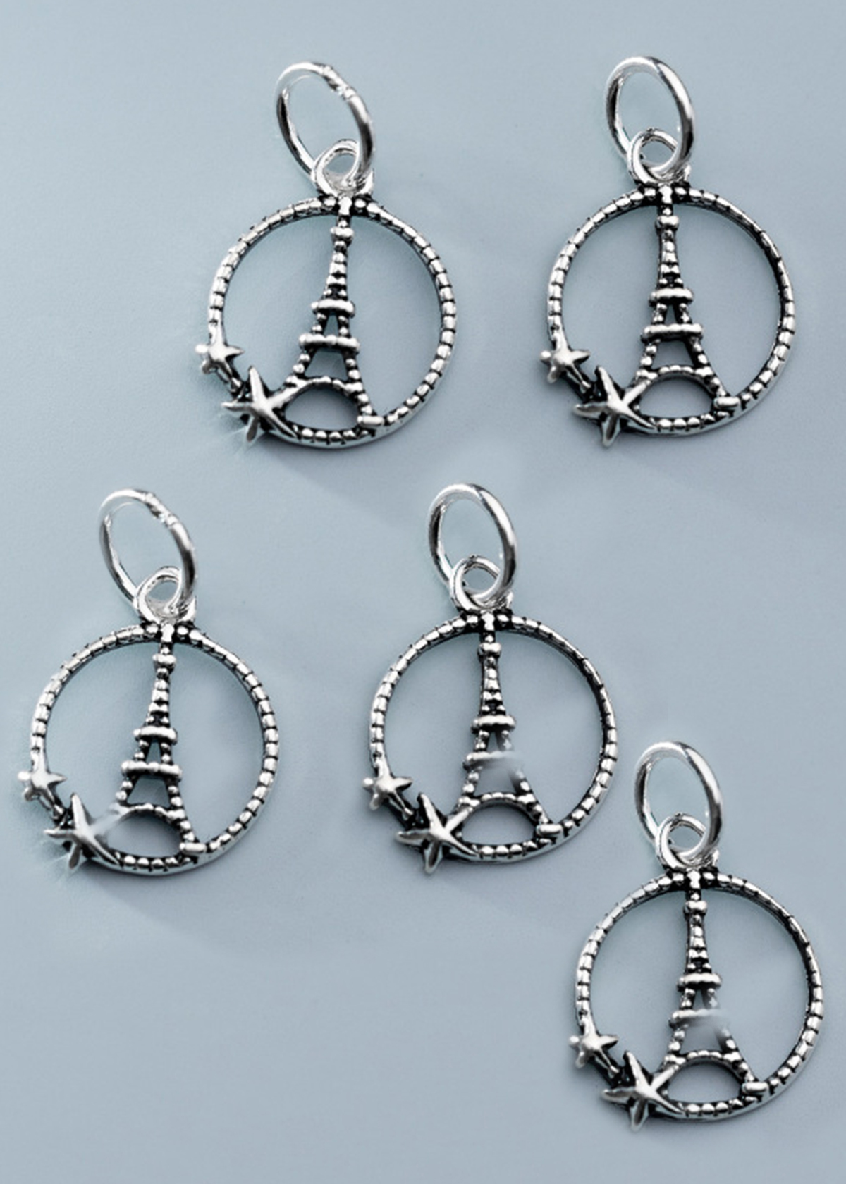 Combo 5 cái charm bạc hình tròn chứa tháp treo - Ngọc Quý Gemstones