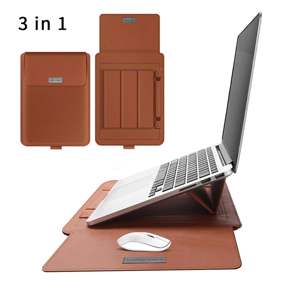 3 In1 Túi Laptop Cho Macbook Air Pro Da PU 13/14/15/15.6 Inch Bao Túi Đựng Laptop Có Chân Đế Miếng Lót Chuột