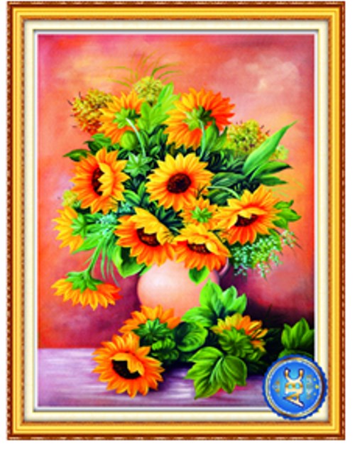 Tranh đính đá bình hoa hướng dương VS076 - 75 x 50 cm - chưa đính