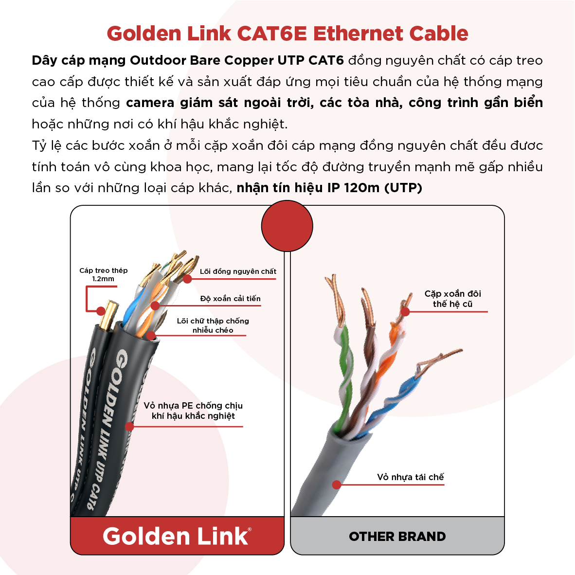 Cáp Mạng đi ngoài trời CAT6 UTP Đồng Nguyên Chất có dây treo 305M - Màu đen - Hàng chính hãng