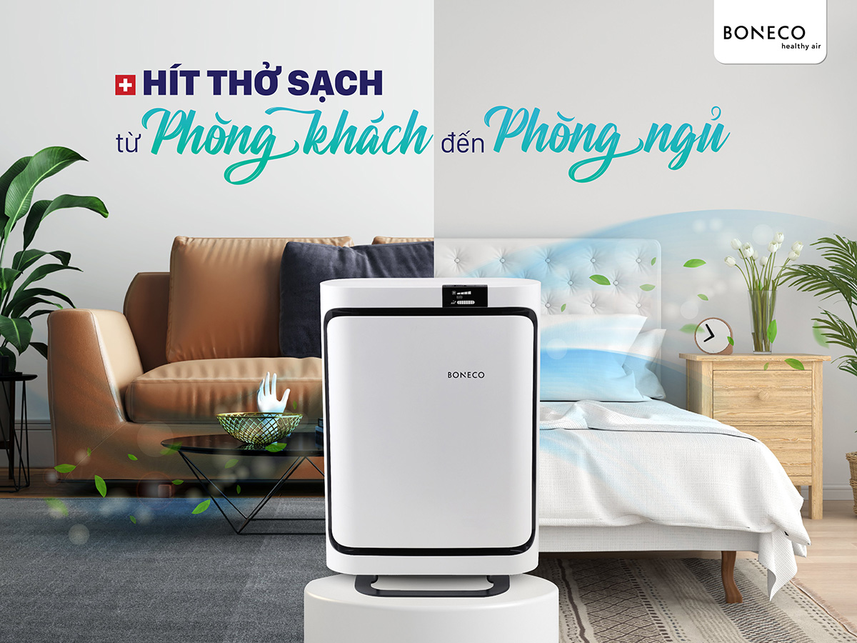 Máy Lọc Không Khí BONECO P500 Chống Dị Ứng, Khử Mùi Phòng, Diệt Vi Khuẩn, Bộ Lọc HEPA Lọc Bụi, Khuếch Tán Xông Tinh Dầu Thơm, Điều Khiển Từ Xa (67m2) - Hàng Chính Hãng