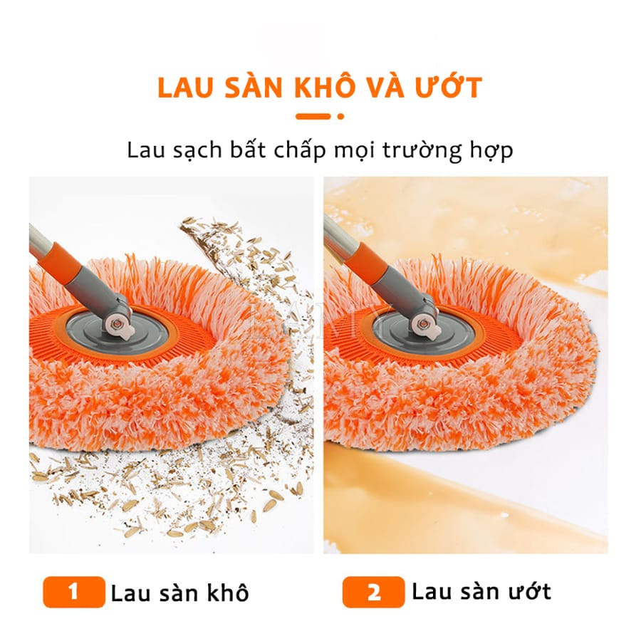 Cây lau trần nhà KG46 đa năng dễ tiện dụng hình tròn hoa hướng dương xoay linh hoạt dài 150cm - Hàng chính hãng