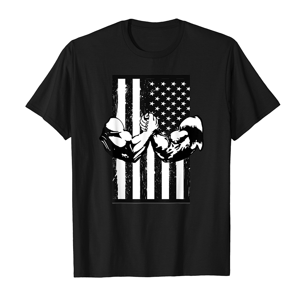 Áo thun cotton unisex HTFashion in hình Arm Wrestling USA Flag Armwrestling Sports Power Gift Idea - MS 13571