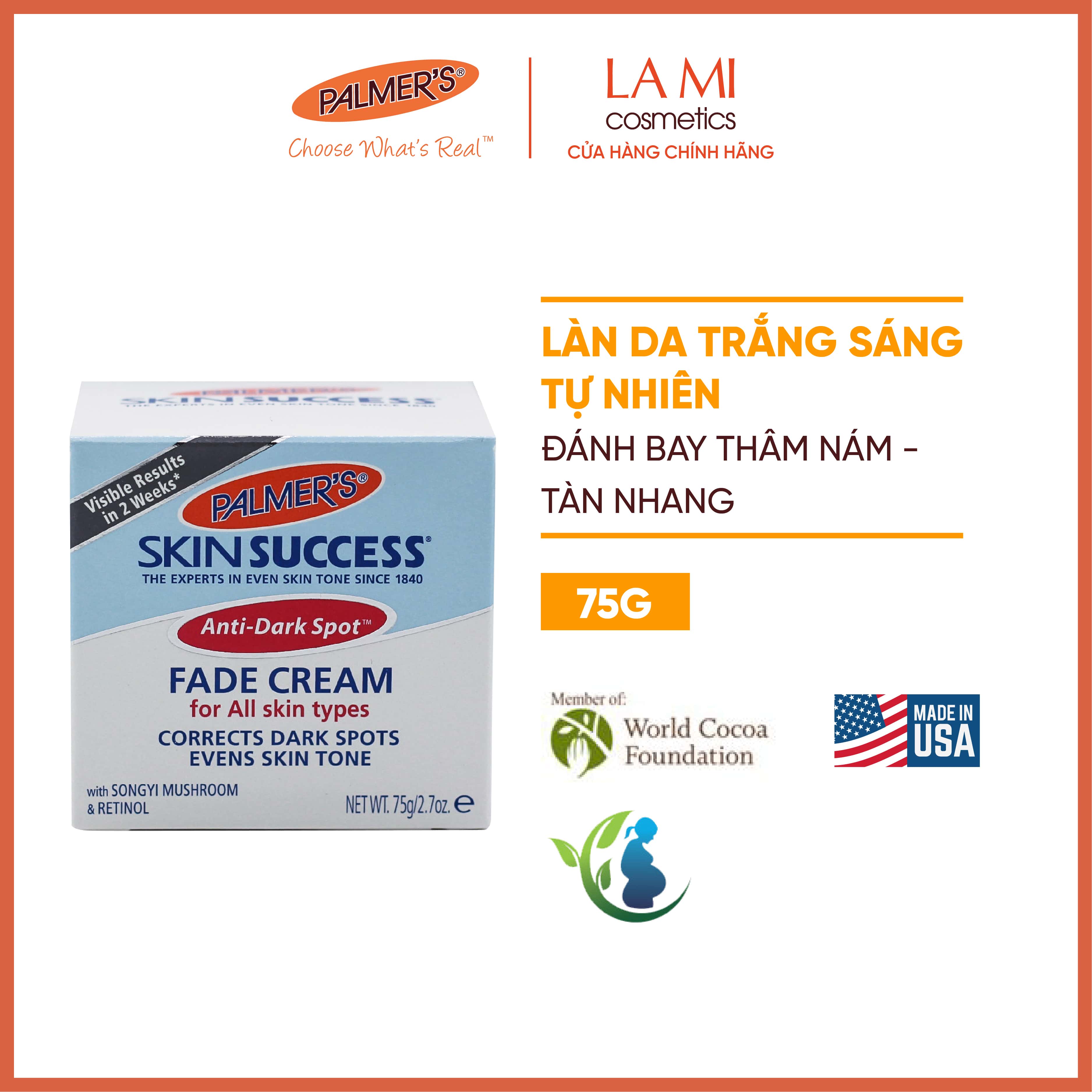 Kem dưỡng trắng sáng da ban ngày, mờ thâm nám và tàn nhang Palmer's 75g