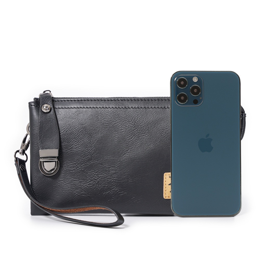 Men's Personality Clutch Lock Soft Leather Clutch Long Wallet Mobile Phone Bag