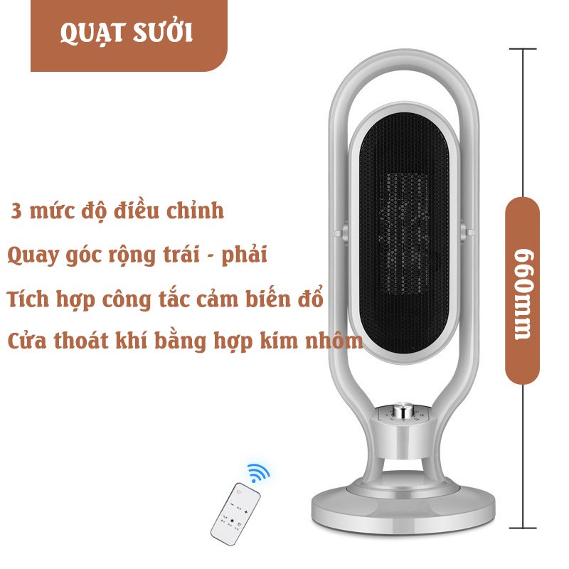 Máy Sưởi Gốm, Quạt Sưởi Gốm PTC Model AMOI Cao Cấp Ấm Lên Nhanh Chóng Không Khô Da Kèm Điều Khiển Từ Xa