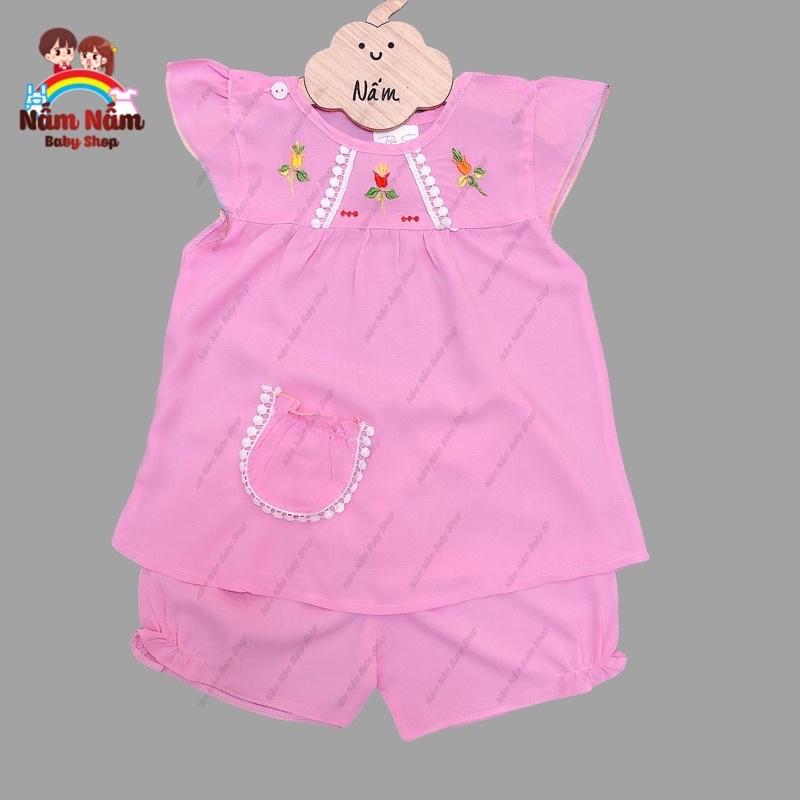 Bộ đùi lanh thêu hoa bé gái 8-32kg