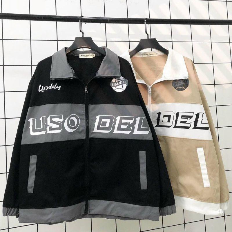 Áo khoác kaki USODEL _ Mẫu Áo kaki jacket túi hộp kéo zip in chữ phối màu unisex nam nữ thời trang mới phong cách hàn