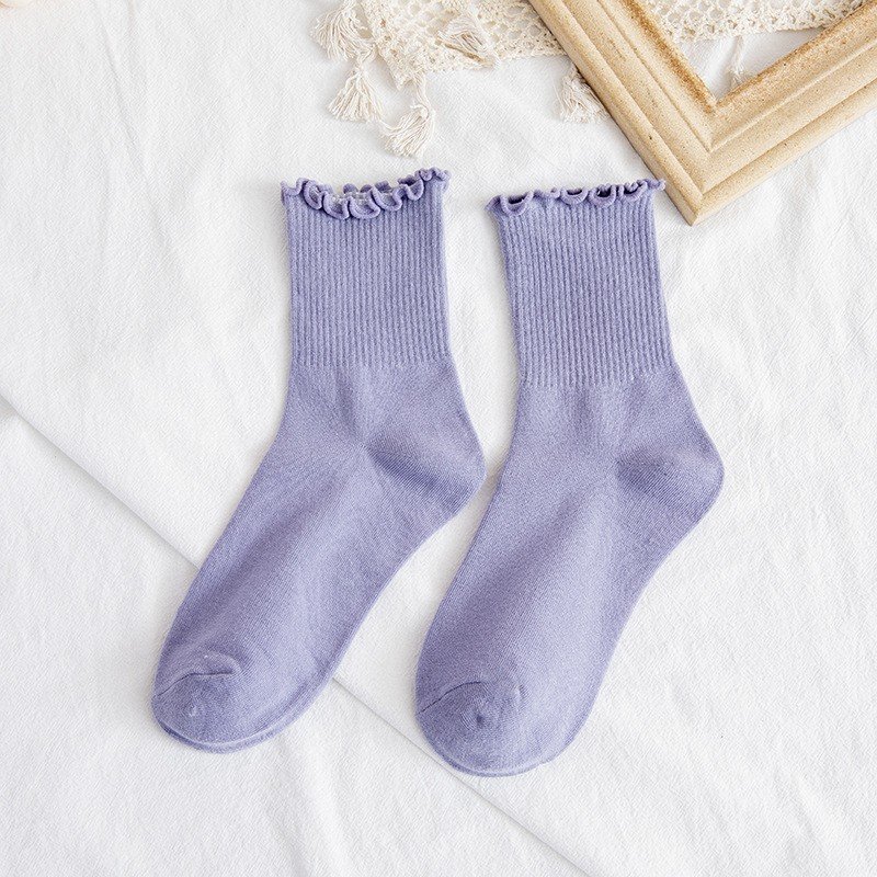 Tất, vớ nhún cổ bèo nữ cao cổ phong cách Vintage Hàn Quốc, hiệu MHAN cao cấp, chất liệu cotton, có nhiều màu