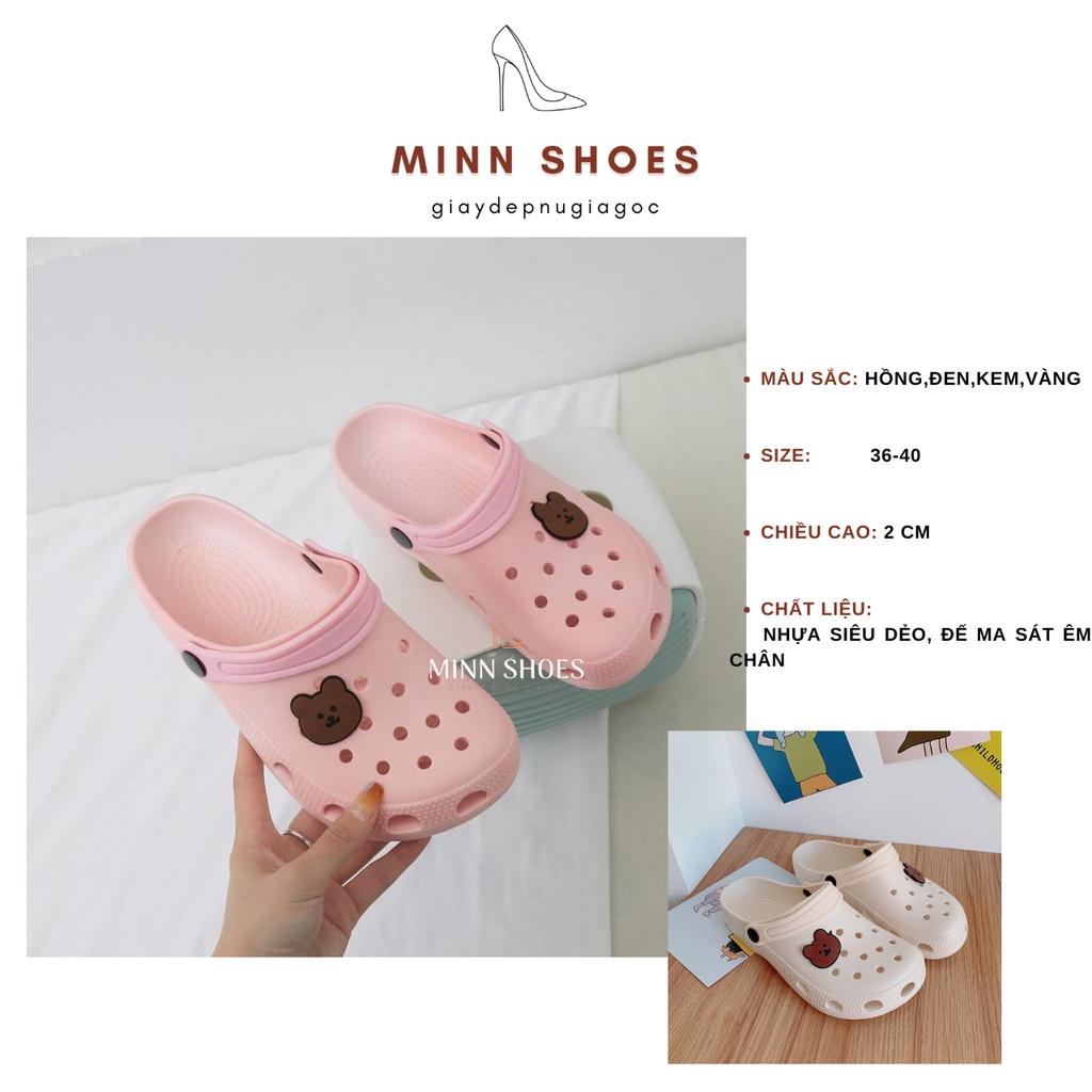 Dép sục gấu lỗ thông hơi đi mưa siêu nhẹ nam nữ MINN SHOES (D54)