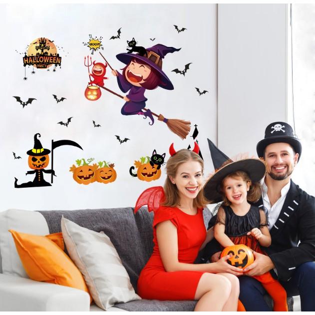Decal trang trí tường - Lễ Hội Halloween Bé Gái Phù Thủy
