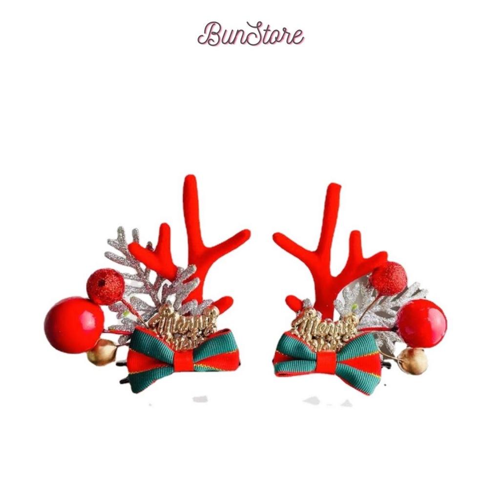 Kẹp tóc noel, kẹp tóc giáng sinh sừng tuần lộc phối phụ kiện ngộ nghĩnh,set 2 cặp kẹp tóc hình ông già noel dễ thương