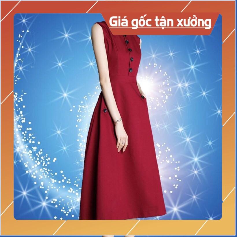 Đầm xòe sát nách phối nút cao cấp S285269