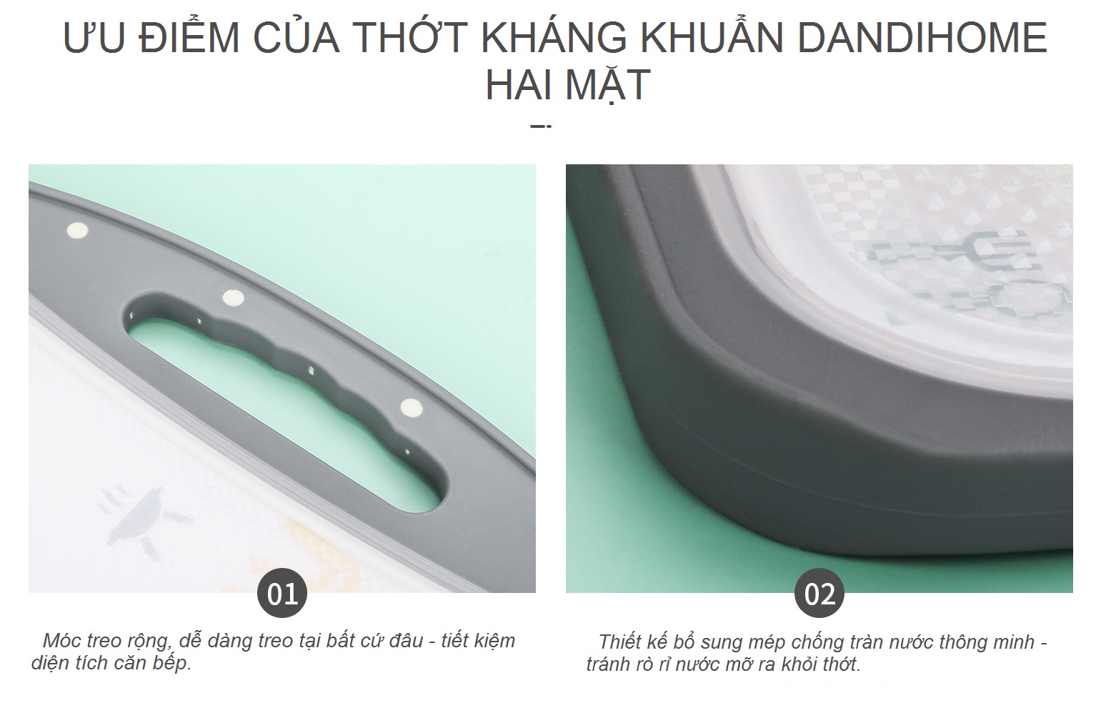 Thớt inox 304 và nhựa kháng khuẩn DandiHome cao cấp hai mặt - Hàng chính hãng
