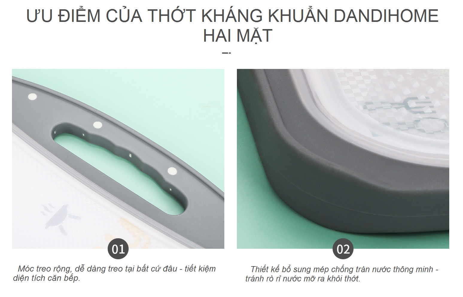 Thớt inox 304 và nhựa kháng khuẩn DandiHome cao cấp hai mặt  - Hàng chính hãng