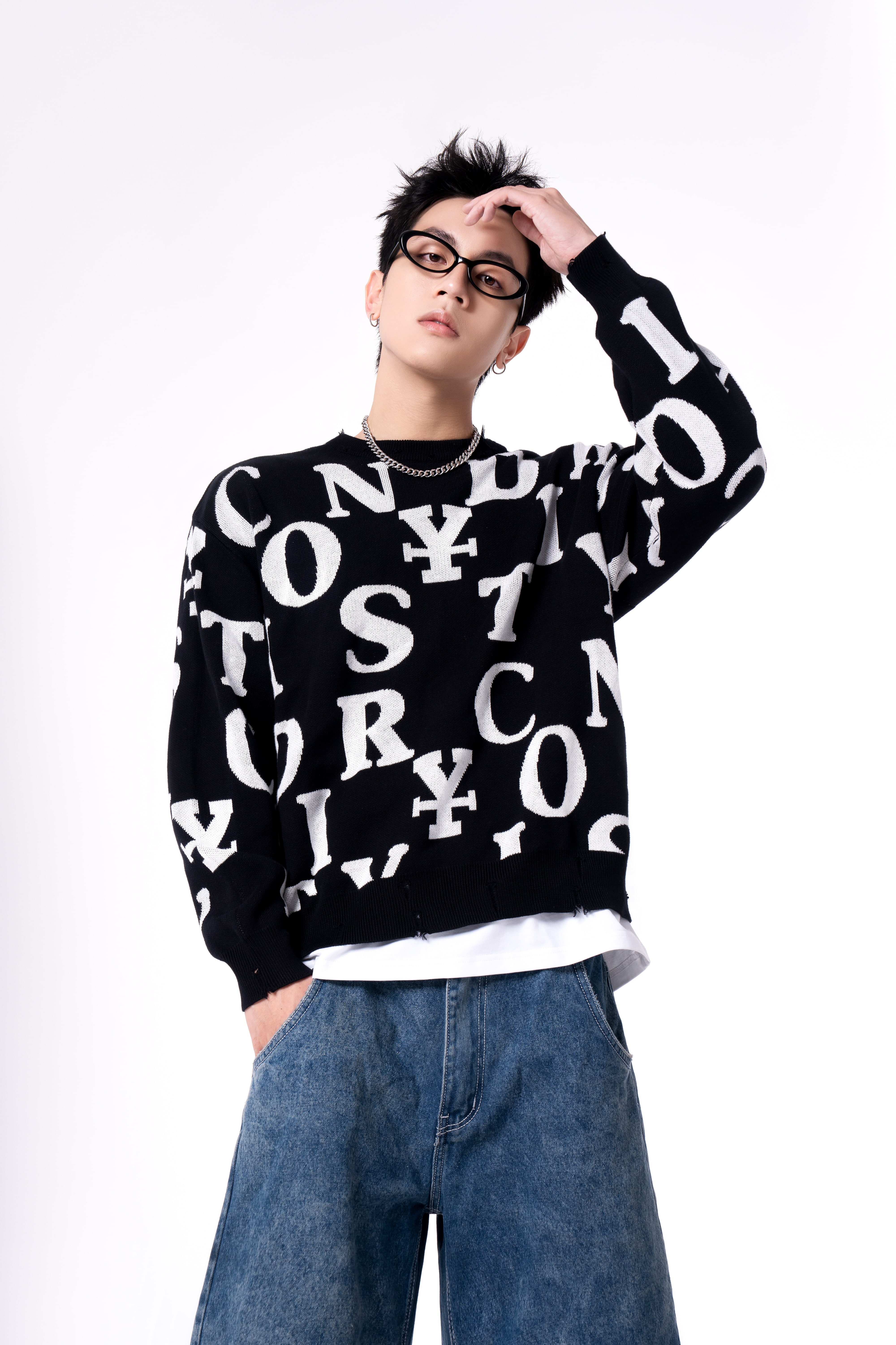 Áo Khoác DirtyCoins Letters Monogram Knit Sweater - Black