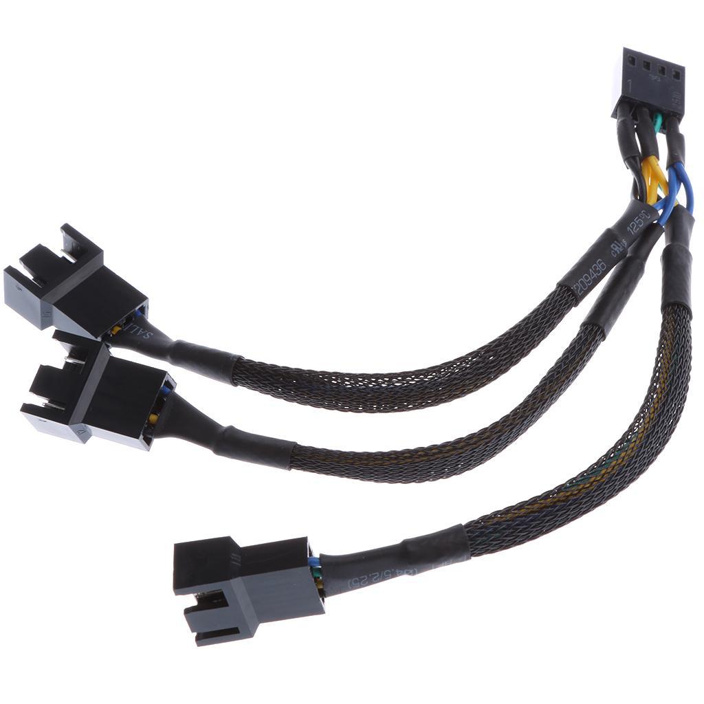 15cm PWM 3/4 pin 3 ways Y Splitter PC Fan Power Cable Cord Black Sleeved