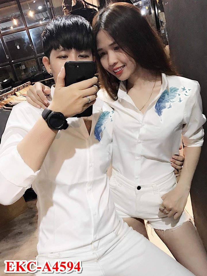 Áo sơ mi nam nữ in họa tiết lông vũ siêu sang chảnh, cực thanh lịch