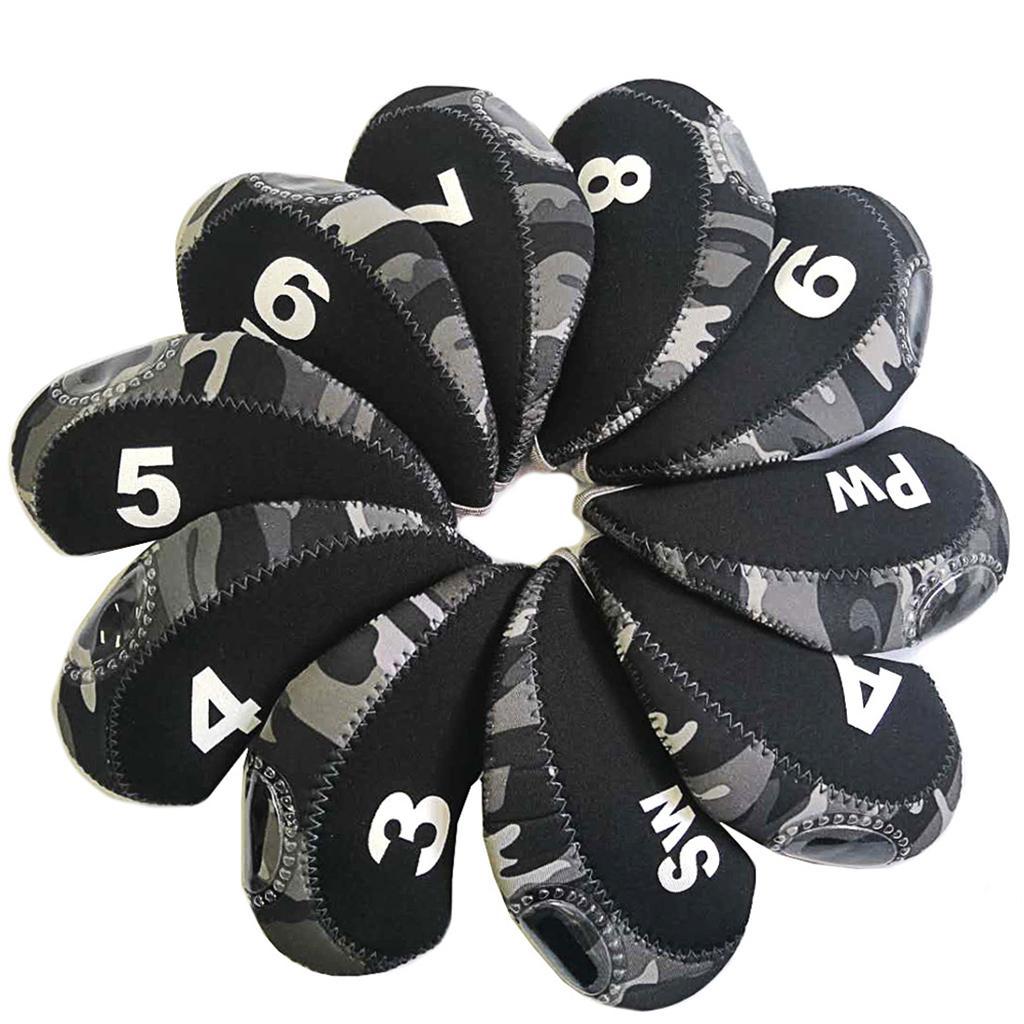10Pcs/Pack Golf Iron Covers Set 3,4,5,6,7,8,9,S,A, Most Irons Soft