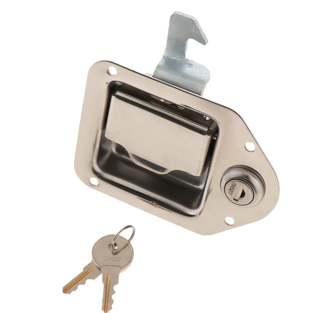 CHROME RV CAMPER TRAILER MOTORHOME PADDLE ENTRY DOOR LOCK LATCH W/ 2 KEYS
