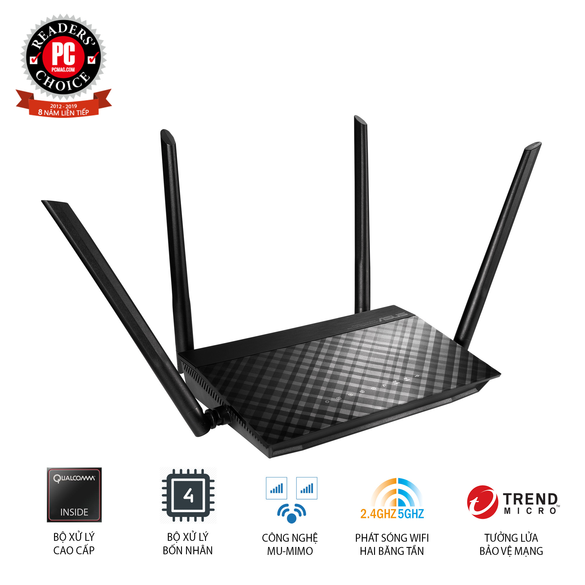 Router Wifi Asus RT-AC59U Mobile Gaming Chuẩn AC1500 MU-MIMO Băng Tần Kép USB Stream 4K - Hàng Chính Hãng