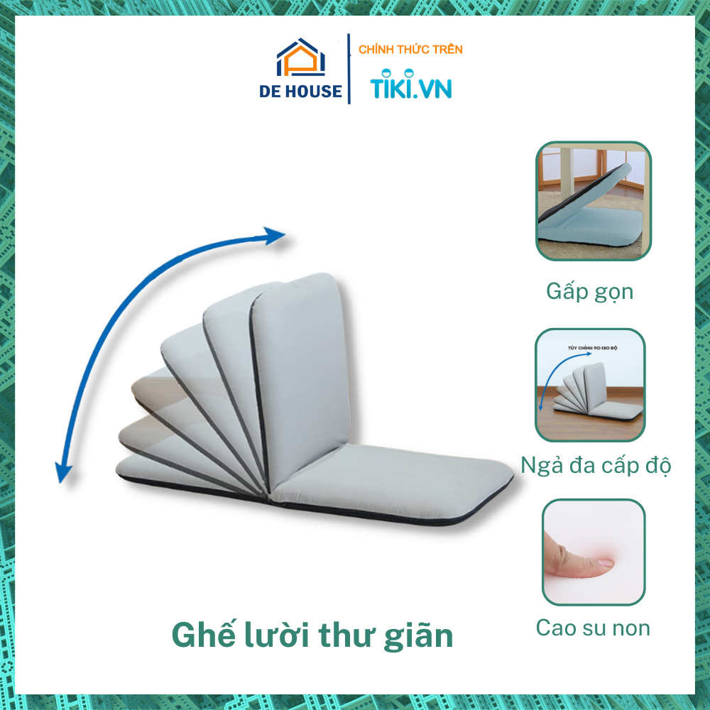 Ghế Lười Ngồi Bệt Gập Mở Gấp Gọn, Tựa Lưng Nhiều Cấp Độ Để Phòng Ngủ Phòng Khách – Màu Trắng Xám