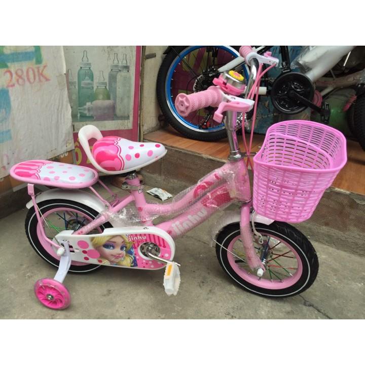Xe Đạp 12 , 14 , 16 inches Công Chúa Elsa Màu Hồng