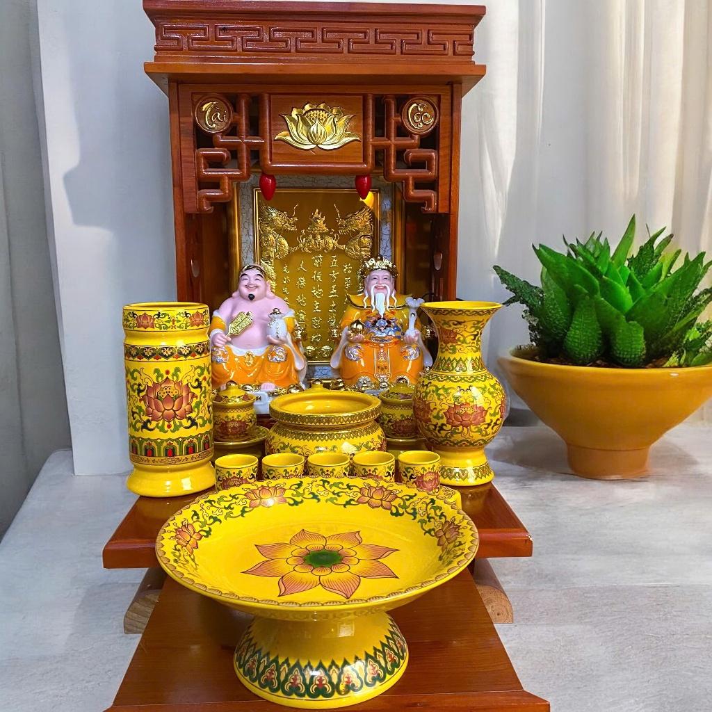 Set ban thần tài gấm vàng RỒNG VIỆT, bộ thờ thần tài đầy đủ cho gia chủ mệnh thổ, kim