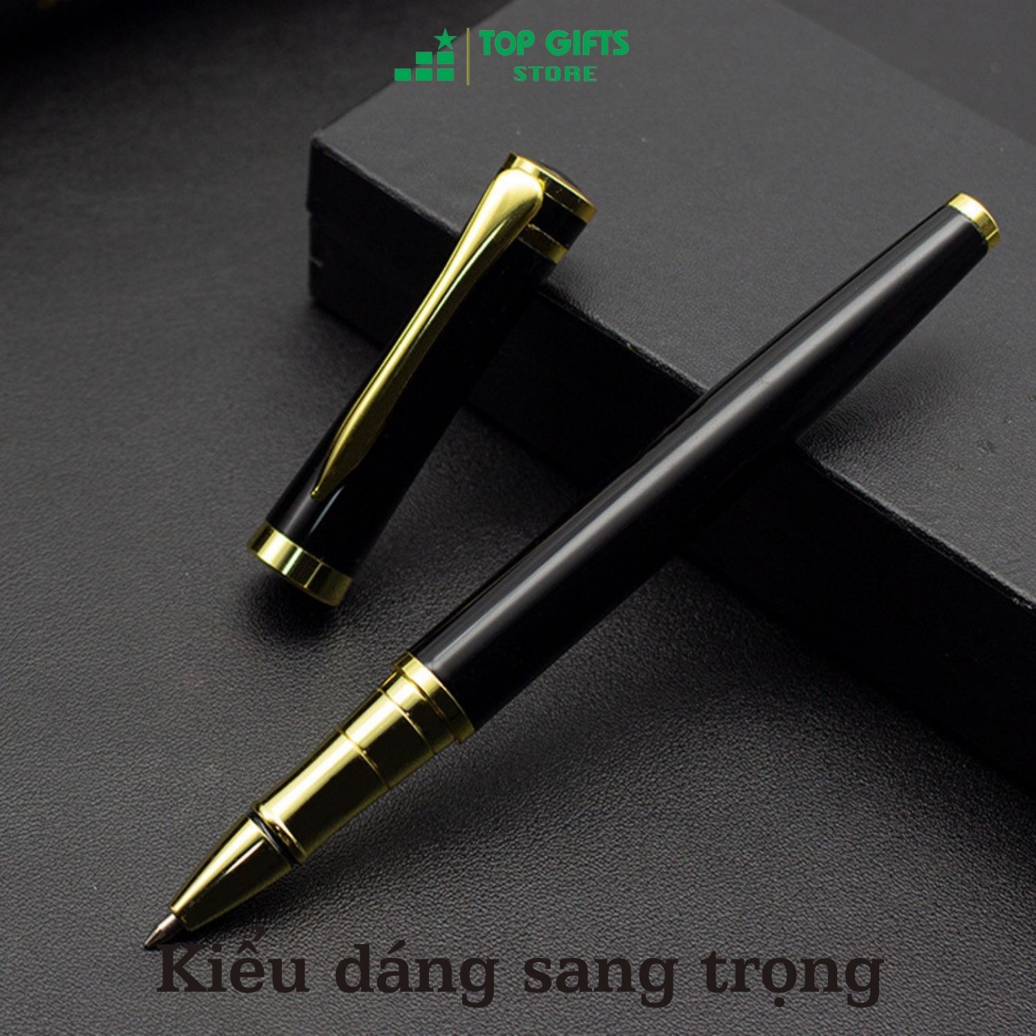 Bút ký khắc tên Alan đen viền vàng PT024 - Ngòi 0.5mm mực xanh