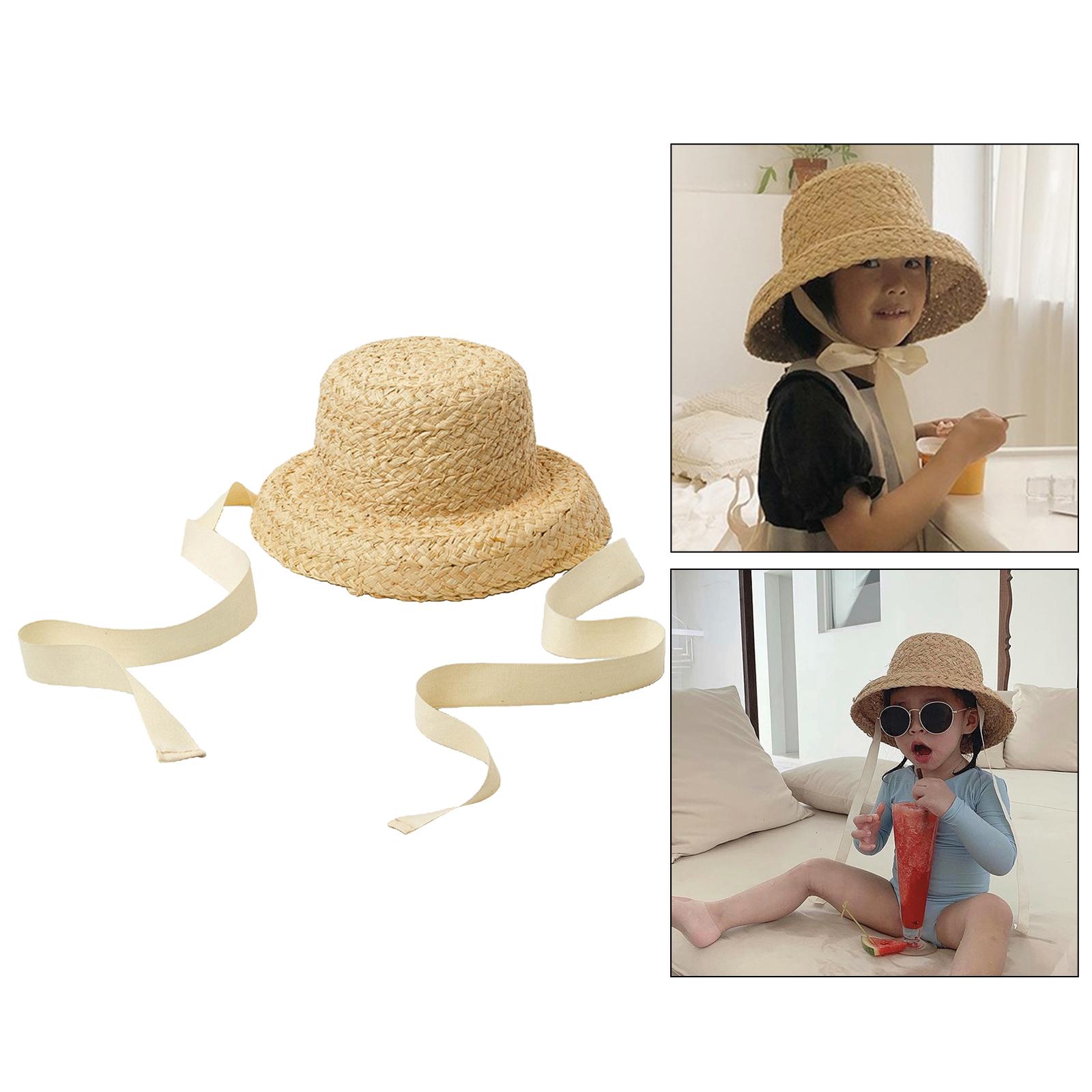 Fashion Kids Straw Hat Summer Travel Sun Hat w/ Adjustable Tie