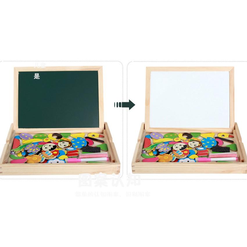 Bộ xếp hình bằng gỗ - kèm bảng nam châm 2 mặt - giúp bé phát triển khả năng sáng tạo