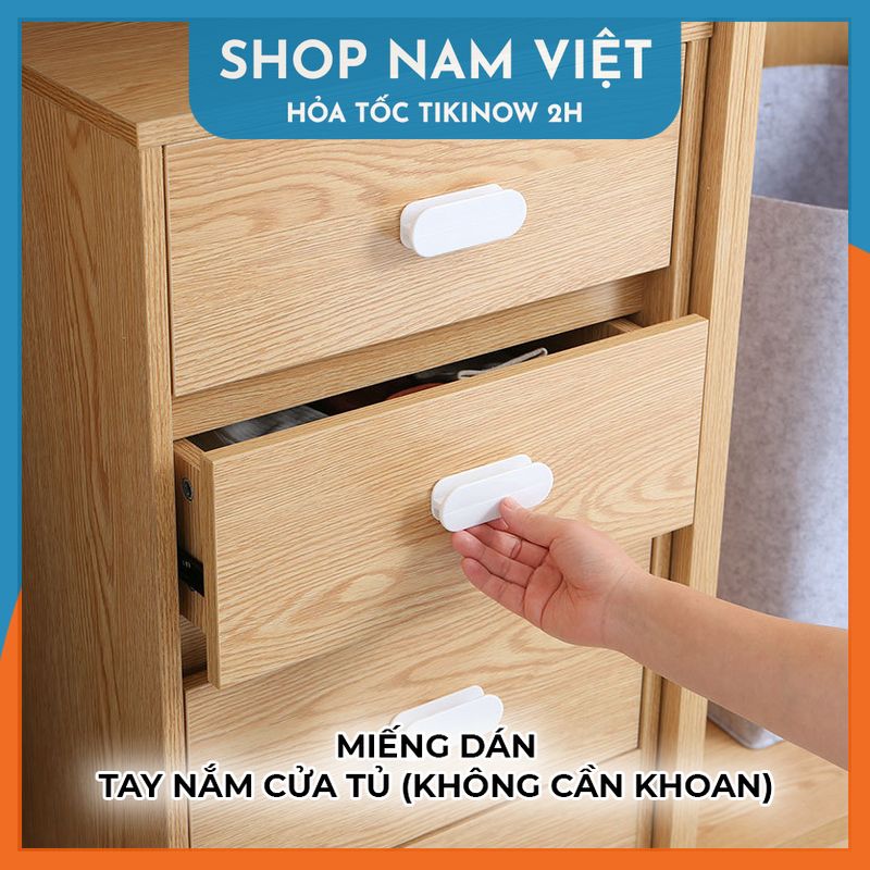 Set 2 Tay Nắm Cửa Tủ, Cửa Kéo Kèm Keo Dán Không Cần Khoan