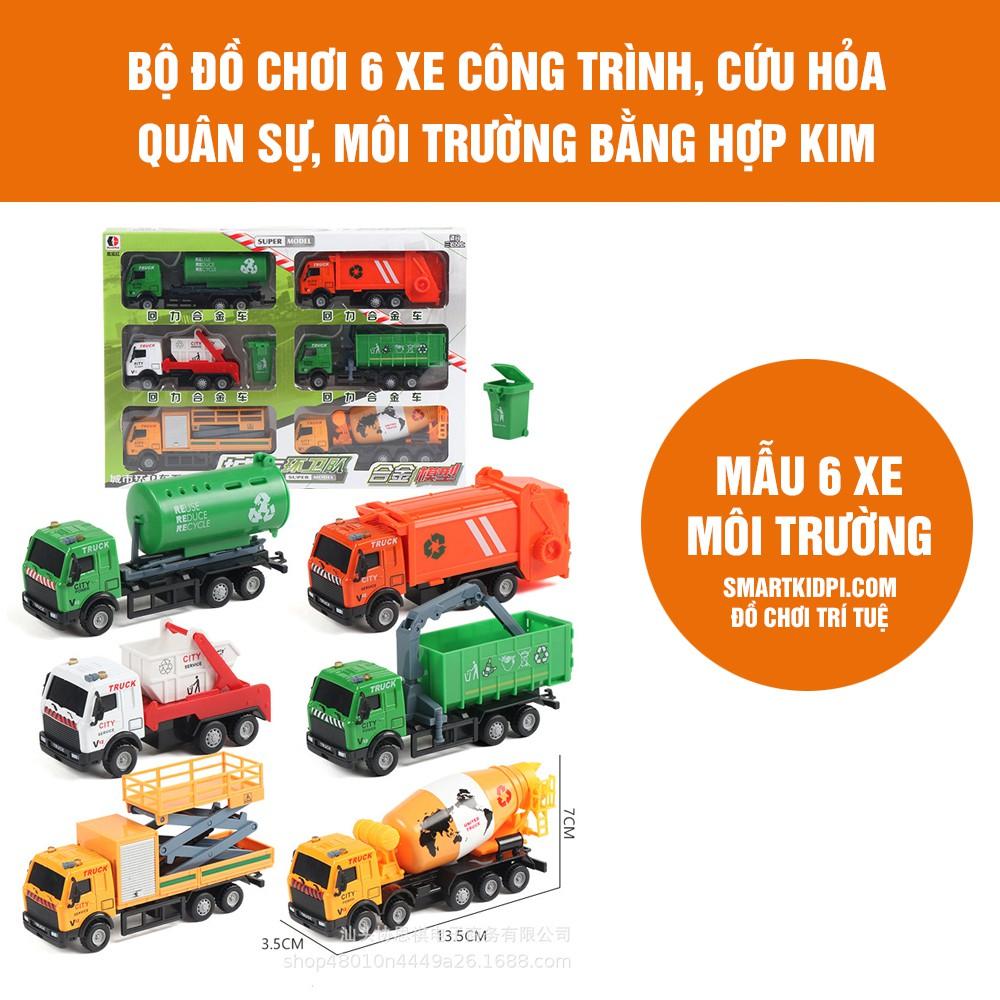 Bộ 6 xe công trình:máy xúc, xe tải, cần cẩu... cho trẻ em, đồ chơi cho bé thoả sức sáng tạohỏa ... hợp kim loại đẹp