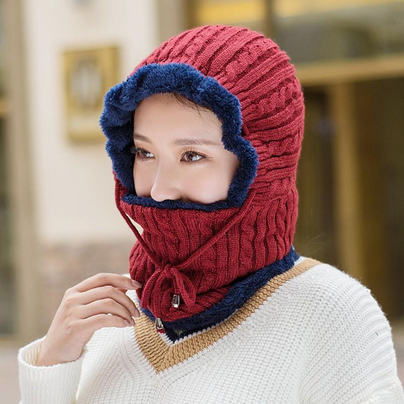 Hình ảnh Mũ len trùm đầu liền khăn cổ lót lông ấm áp thích hợp cho nam nữ quà tặng ông bà mùa đông - mu len lot long
