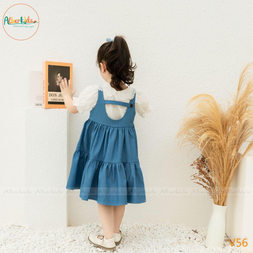 Váy bé gái ALBERKIDS bò denim 2 dây 3 tầng công chúa xinh đẹp cho trẻ em 2,3,4,5,6,7,8,9,10,11,12 tuổi [V56