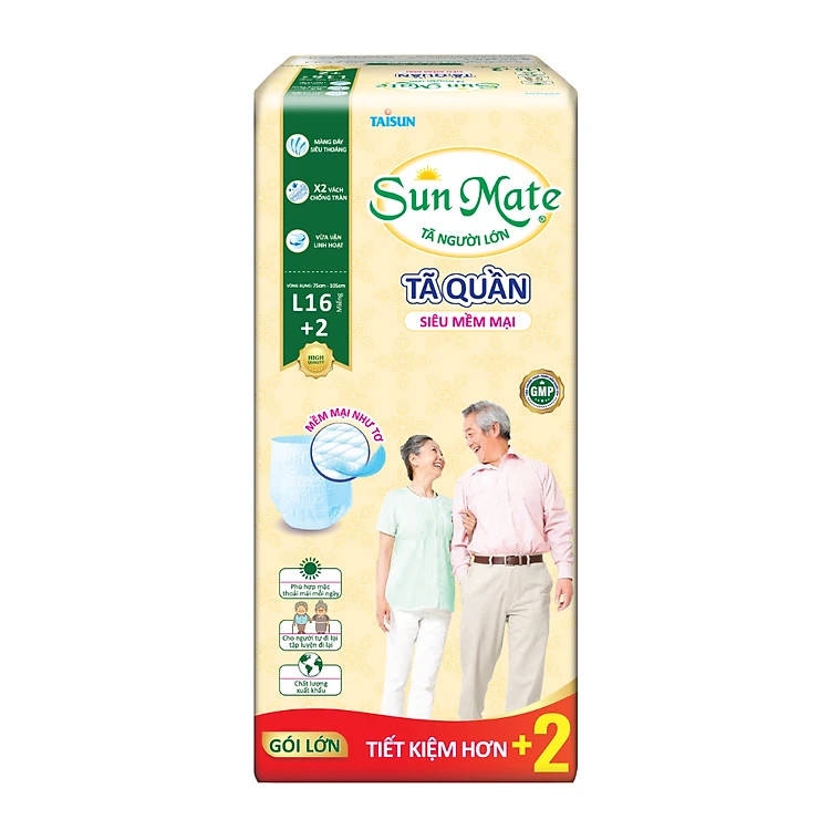 Combo 4 Tã quần SunMate siêu mềm mại G1 mới size L-16+2 miếng
