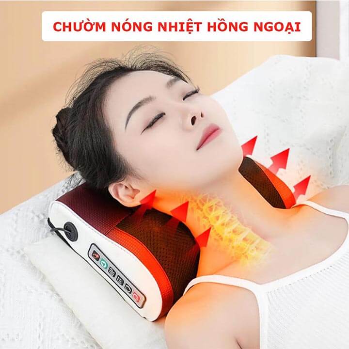 Gối Massage Cổ Vai Gáy Hồng Ngoại 20 Bi, Gối Mát Xa Hồng Ngoại Cổ Vai Gáy Công Nghệ Nhật Bản Hỗ Trợ Mát Xa Toàn Thân - GB4706