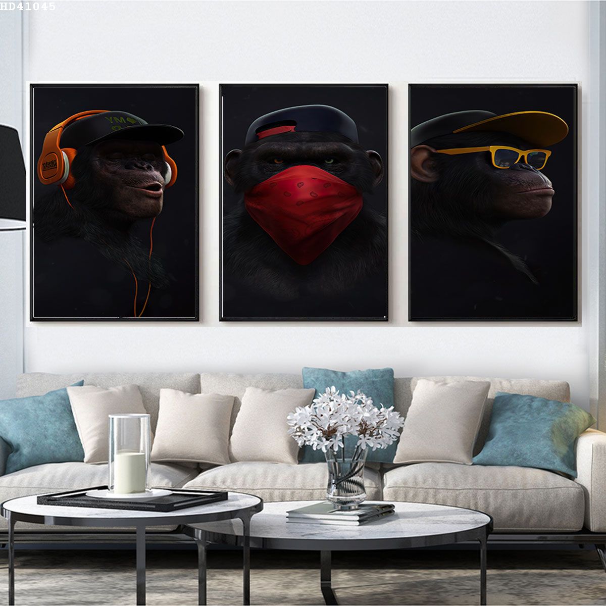 Bộ 3 Những Chú Khỉ Không Nhìn, Không Nghe, Không Thấy - Tranh In Vải Canvas, Khung Composite Cao Cấp