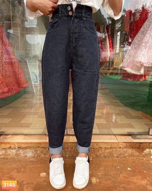 QUẦN JEAN BAGGY ĐEN CẠP SIÊU CAO,2 CÚCmã 3145