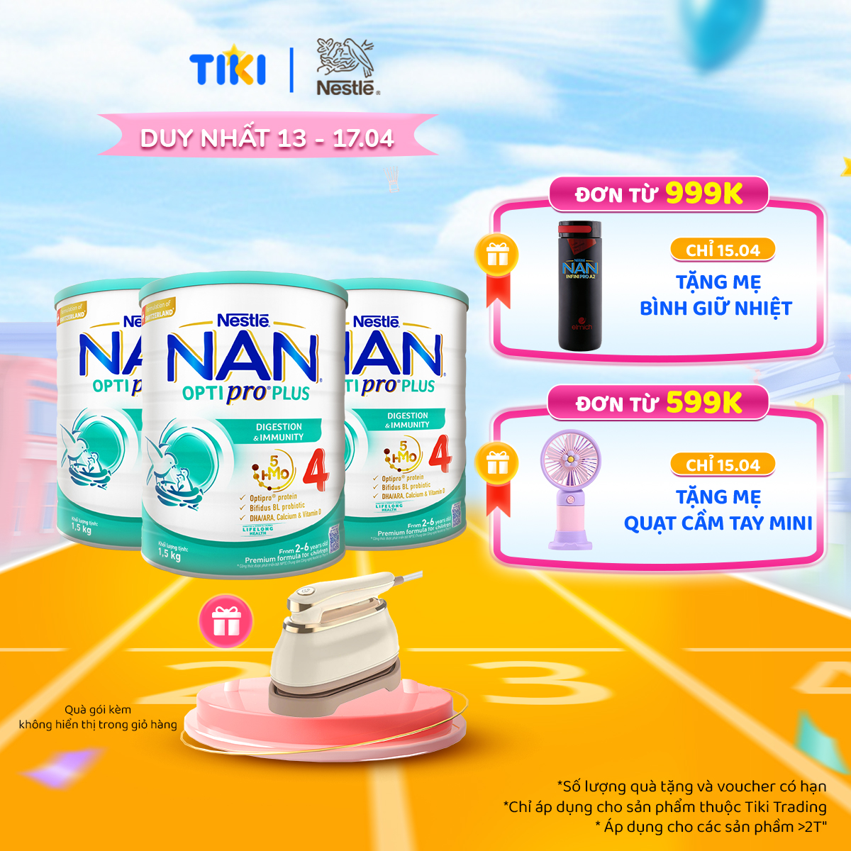 Bộ 3 lon Sữa bột NAN OPTIPRO PLUS 4 Nestle Bé 2-6 tuổi 1500g/lon Giúp tiêu hóa tốt