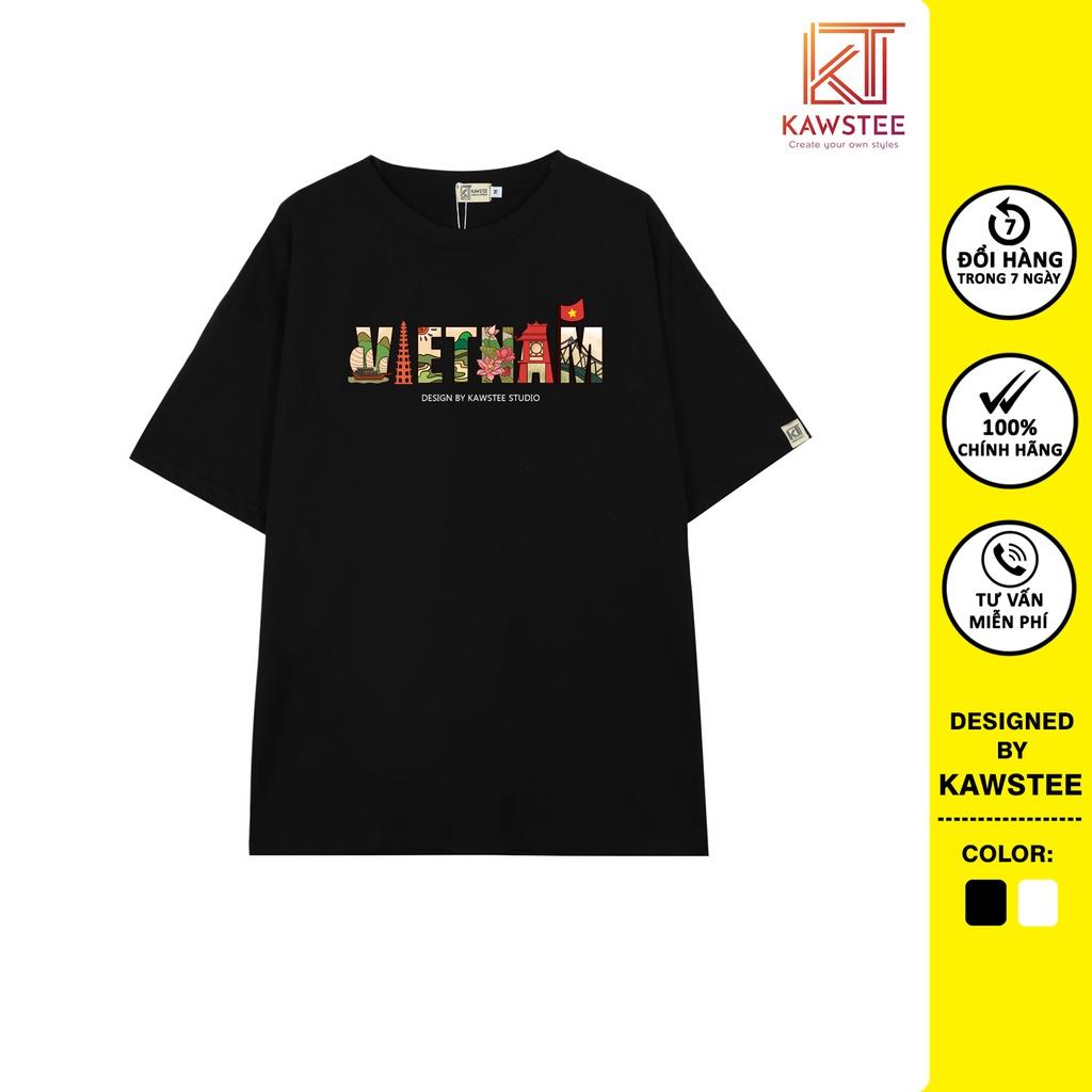 Áo thun KAWSTEE in chữ Việt Nam cách điệu form rộng phong cách unisex chất liệu cotton 100