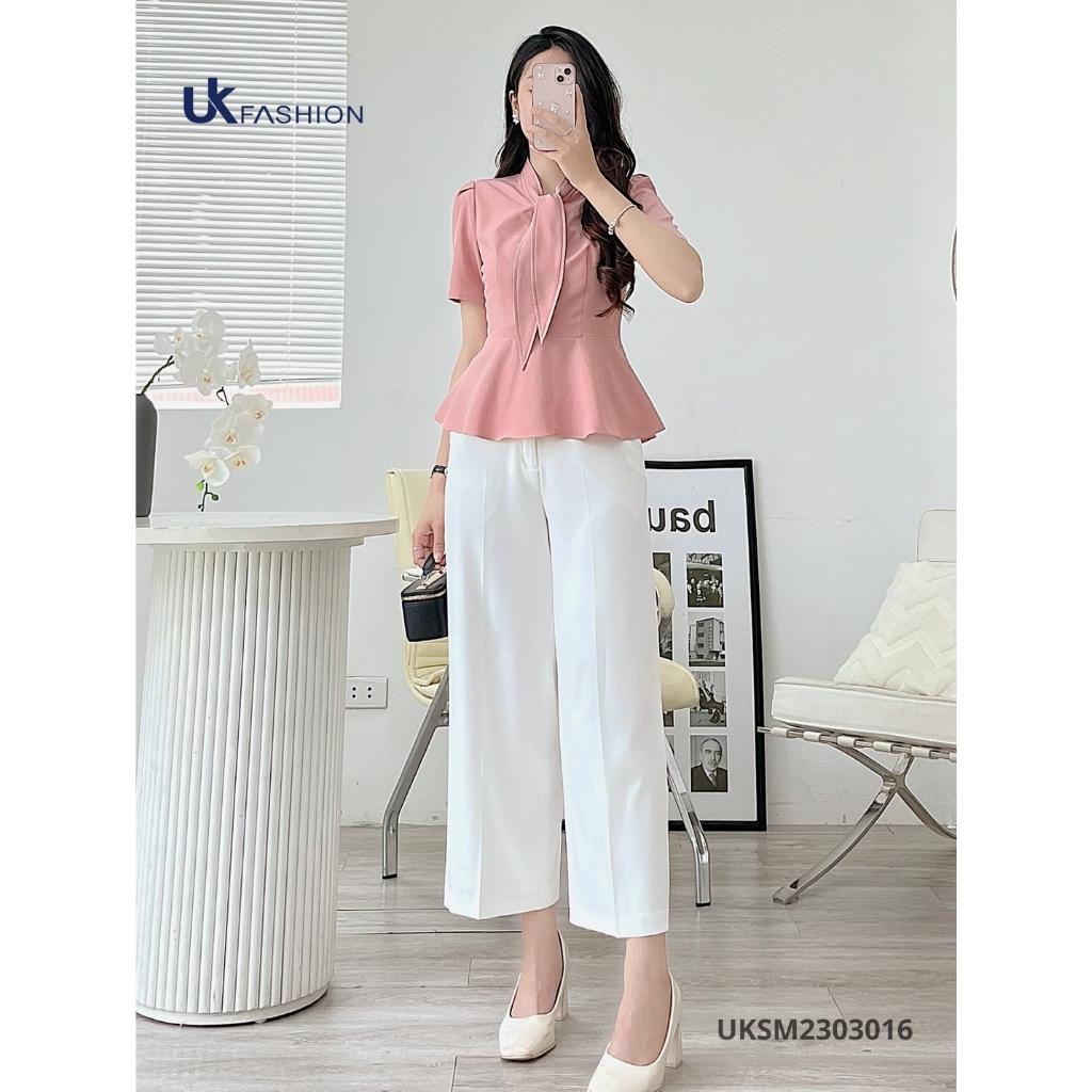 Áo Sơ Mi Nữ NK Fashion Thiết Kế Eo Xòe Kết Hợp Nơ Điệu Chất Vải Nhập Hàn Cao Cấp UKSM2303016