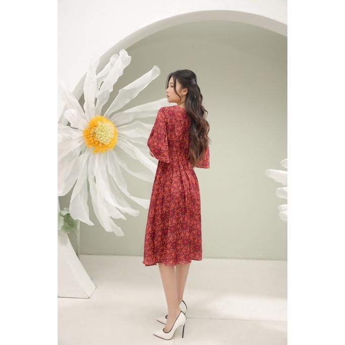 Đầm xoè cổ vuông hoạ tiết in, chất liệu mango lụa, may hai lớp CLARA MARE Printed pattern princess dress DRE4004