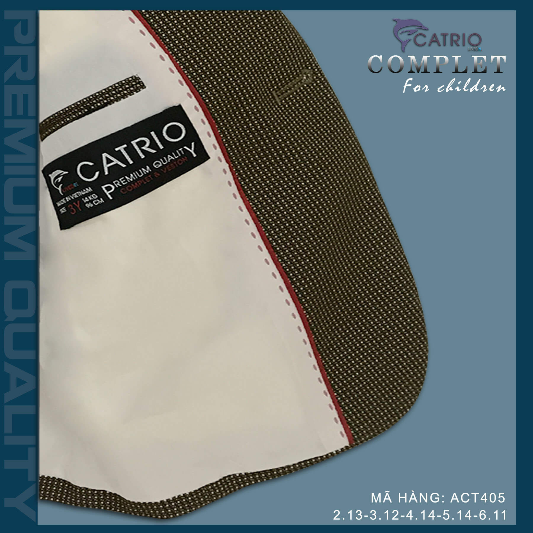 BỘ VEST BÉ TRAI CATRIO ACT405 CHO TRẺ EM TỪ 2 TUỔI ĐẾN 6 TUỔI thuộc BST quần áo complet & veston bé trai CATRIO để dự tiệc cưới, tết, sinh nhật, thôi nôi