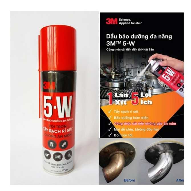 Chất Tẩy Rỉ Sét Và Bôi Trơn 3M 5-W 310g - Hàng chính hãng - Tẩy sét, bôi trơn các loại ổ khóa, khe cửa lùa, đẩy nước ra khỏi ổ khóa xe, bugi, công tắc ôtô xe máy sau khi rửa xe, ngập nước.