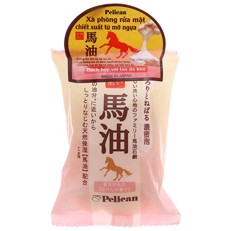 Xà Phòng Rửa Mặt Dưỡng Trắng Mịn Da Pelican Family Soap Horse Oil Chiết Xuất Từ Dầu Ngựa (80g)