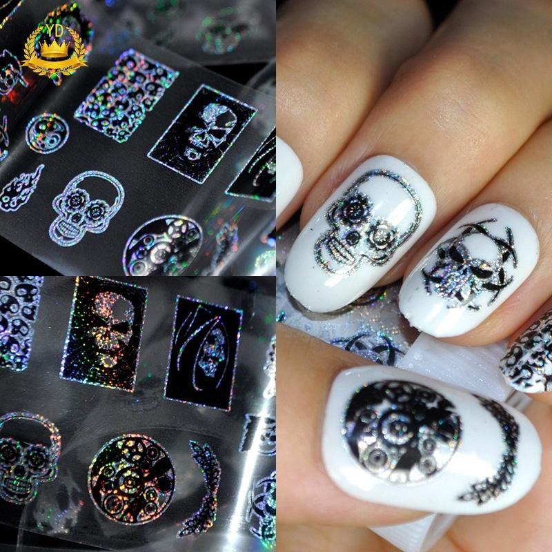 1 Tờ Miếng Dán Móng Tay Hình Bộ Xương 3D Phong Cách Halloween Độc Đáo