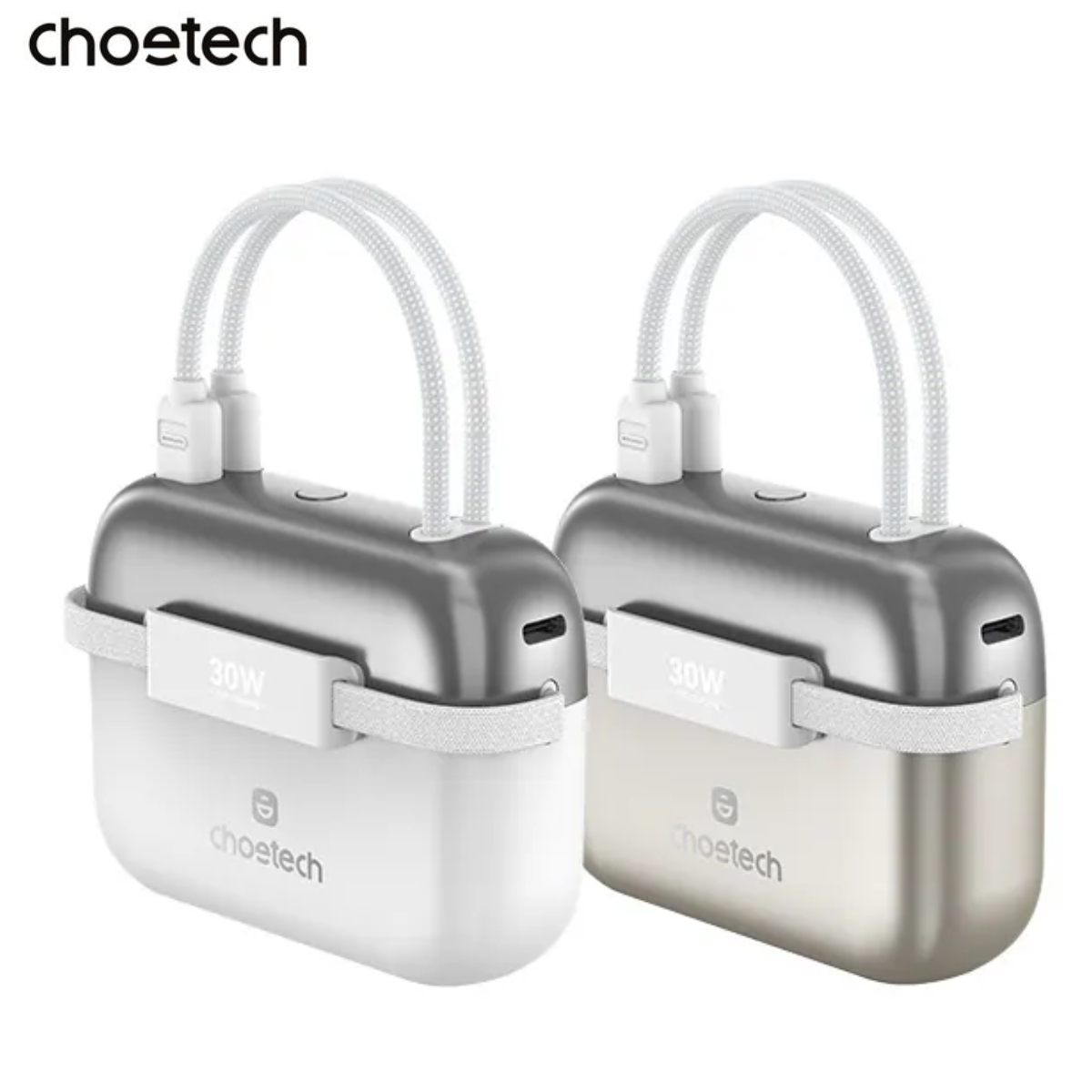 Pin Dự Phòng Mini 30W Choetech B812 Dung Lượng 10000mAh Tích Hợp Cáp Type C Và iP - Hàng chính hãng