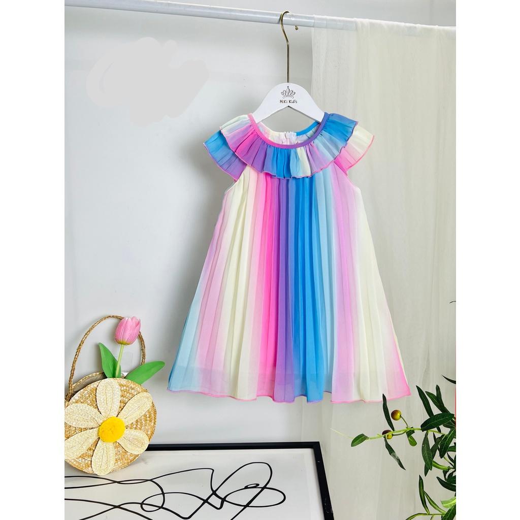 Đầm voan cho bé gái cổ yếm màu sắc cầu vồng size 12-35kg hàng thiết kế cao cấp